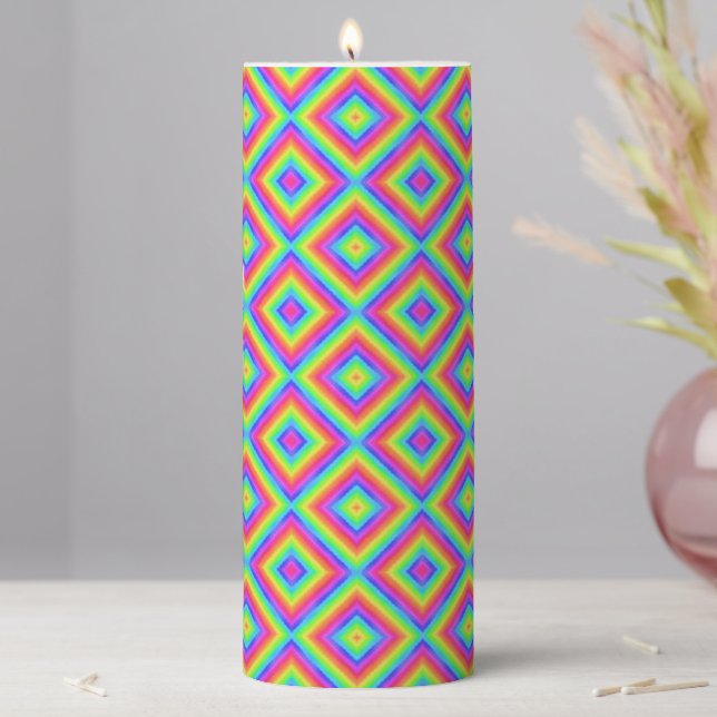 Wavy Colorful Square Psychedelic Pattern  Pillar Candle (In Situ)