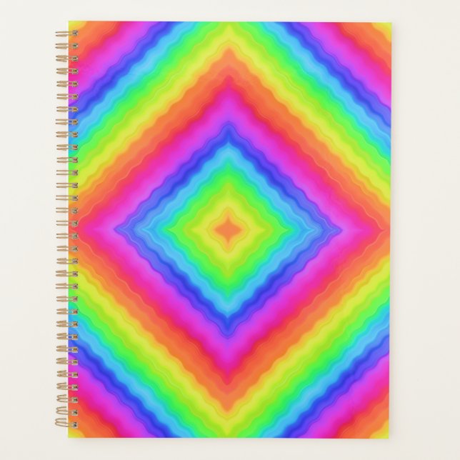 Wavy Colorful Square Psychedelic Pattern  Planner (Front)