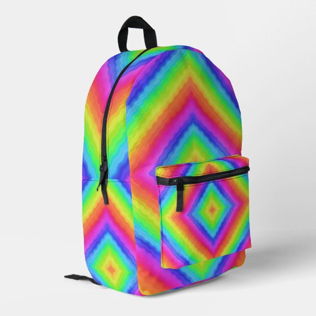 Wavy Colorful Square Psychedelic Pattern  Printed Backpack (Back Corner Left)