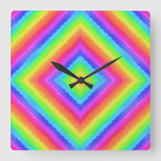 Wavy Colorful Square Psychedelic Pattern  Wall Clock (Front)
