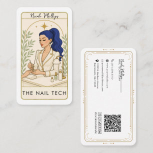 Wavy Cosmic Blue Hair Nail Tech Social Media QR Business Card
