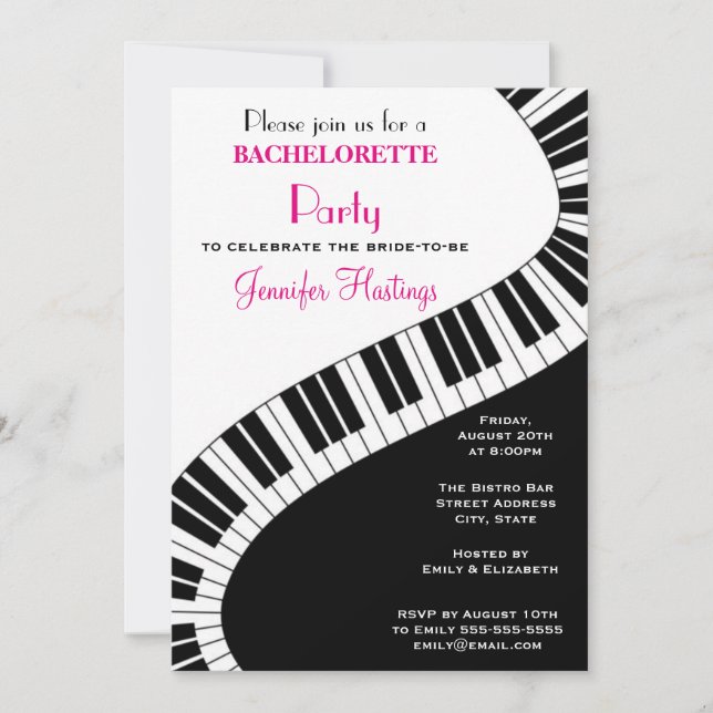 Wavy Curved Piano Keys Bachelorette Party Invitation (Front)