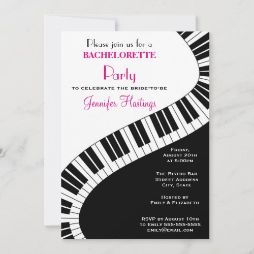 Wavy Curved Piano Keys Bachelorette Party Invitation