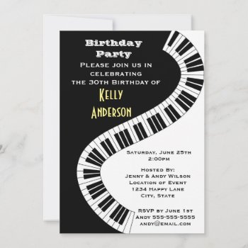 Wavy Curved Piano Keys Birthday Invitation by Mirribug at Zazzle