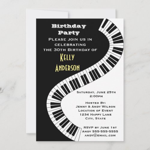Wavy Curved Piano Keys Birthday Invitation