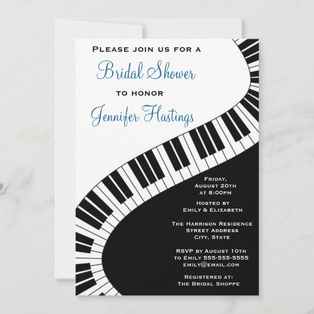 Wavy Curved Piano Keys Bridal Shower Invitation (Front)