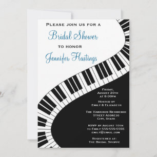 Wavy Curved Piano Keys Bridal Shower Invitation