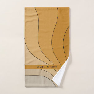 Wavy curves Retro Beige name Hand Towel