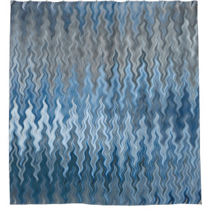Wavy Curvy Navy Blue Silver Grey Gray Pattern Shower Curtain