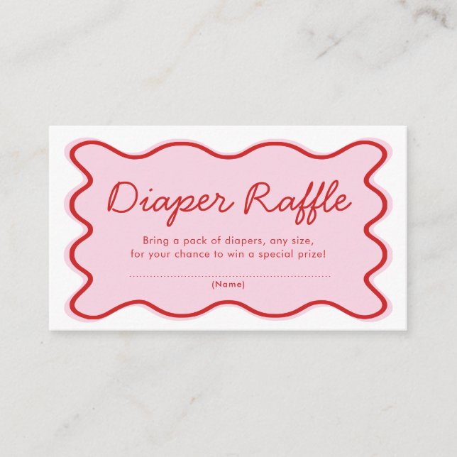 Wavy Curvy Pink and Red Baby Shower Diaper Raffle  Enclosure Card (Front)