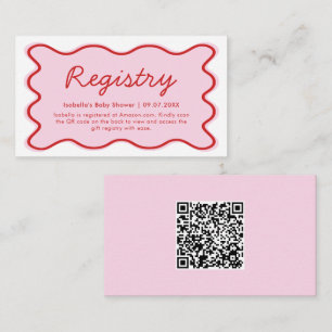 Wavy Curvy Pink Red Baby Shower Registry QR Code Enclosure Card