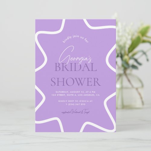 Wavy Curvy Purple Lilac Lavender Bridal Shower Invitation