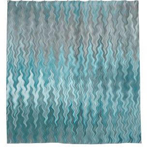 Wavy Curvy Turquoise Silver Grey Gray Pattern Shower Curtain