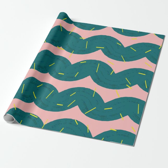 wavy cute cactus pattern background wrapping paper (Unrolled)