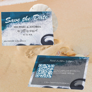 Wavy Dark Blue Ocean Save The Date Beach Wedding