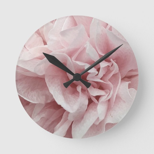 Wavy decorative romantic subtle pink fashion rose round clock (Front)