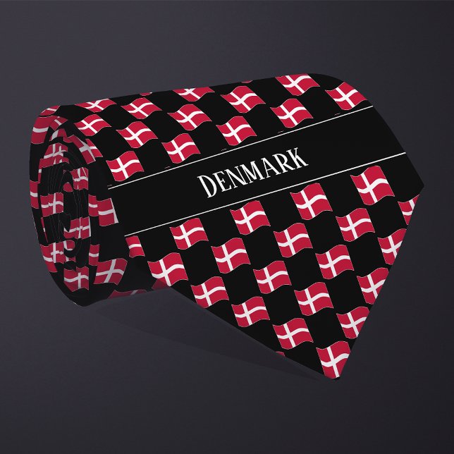 Wavy Denmark Flag Pattern  Neck Tie (Creator Uploaded)