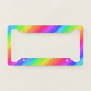 Wavy Diagonal Colorful Rainbow Design License Plate Frame