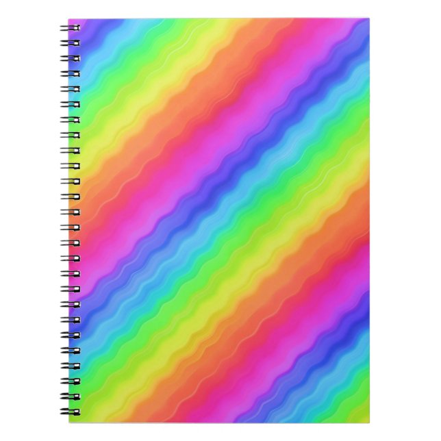 Wavy Diagonal Colorful Rainbow Design Notebook (Front)