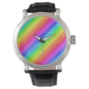 Wavy Diagonal Colorful Rainbow Design Watch