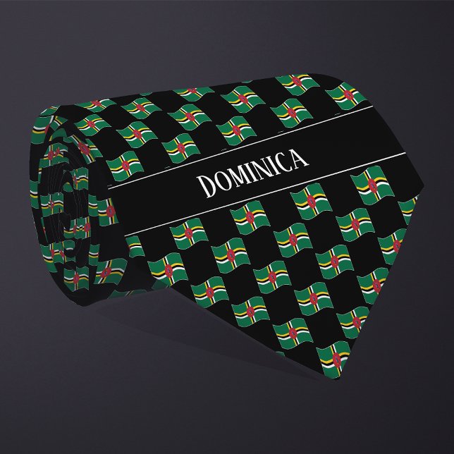 Wavy Dominica Flag Pattern  Neck Tie (Creator Uploaded)