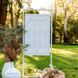 Wavy Dusty Blue Wedding Seating Chart 8 Tables Foam Board