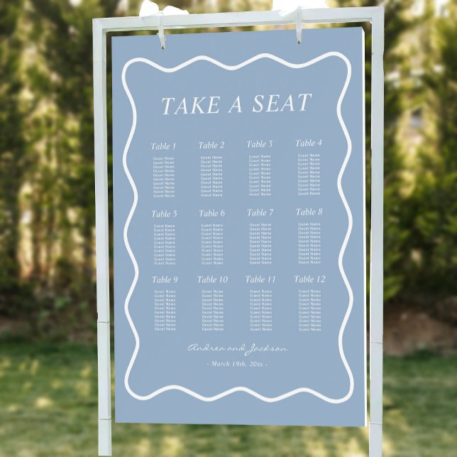 Wavy Dusty Blue Wedding Seating Chart Foam Board (Creator Uploaded)