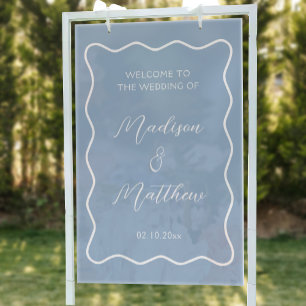 Wavy Dusty Blue Wedding Welcome Acrylic Sign