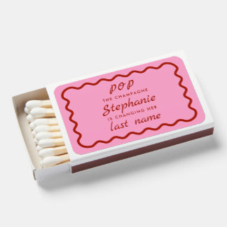 Wavy Edge Pink and Red Pop the Champagne Bridal Matchboxes