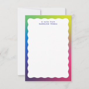 Wavy edge trendy colorful retro kid's name note card