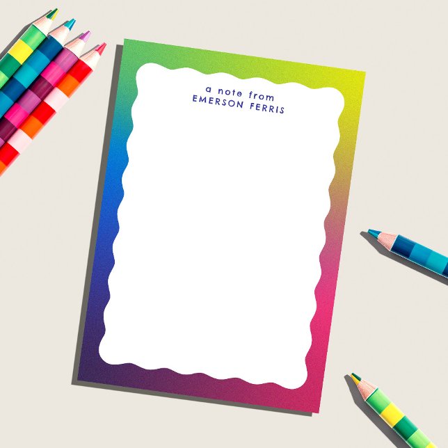 Wavy edge trendy colorful retro kid's name note card (Creator Uploaded)
