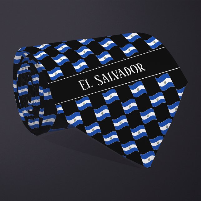 Wavy El Salvador Flag Pattern  Neck Tie (Creator Uploaded)