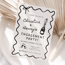 Wavy Engagement Party Invitation, Whimsical Bridal