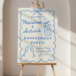 Wavy Engagement Party Sign Template, Hand Drawn