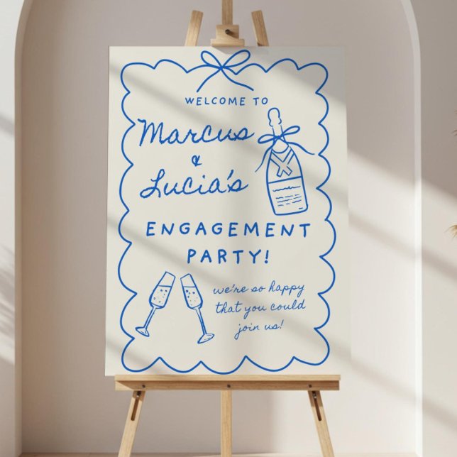 Wavy Engagement Party Sign Template, Hand Drawn (Creator Uploaded)