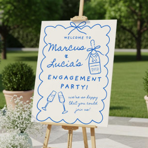 Wavy Engagement Party Sign Template, Hand Drawn