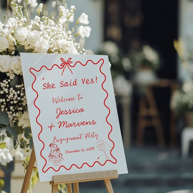 Wavy Engagement Whimsical Hand Drawn Party Sign (Creator Uploaded)
