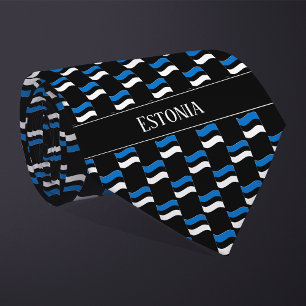 Wavy Estonia Flag Pattern Neck Tie