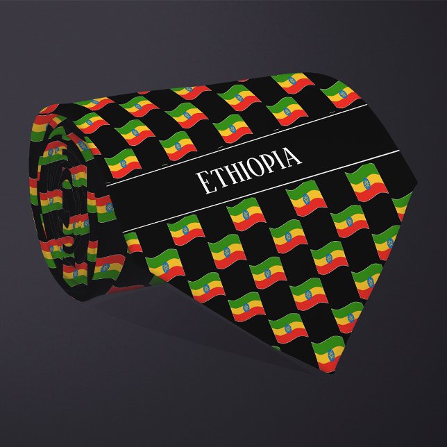 Wavy Ethiopia Flag Pattern  Neck Tie (Creator Uploaded)