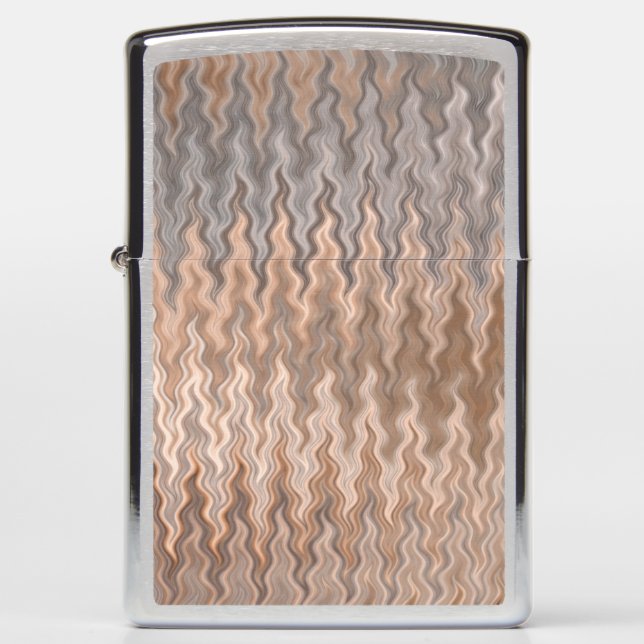 Wavy Flaming Brown Beige Silver Grey Gray Pattern Zippo Lighter (Front)