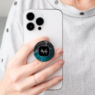 Wavy foamy blue black ombre sea water Monogram PopSocket