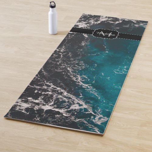 Wavy foamy blue black ombre sea water Monogram Yoga Mat