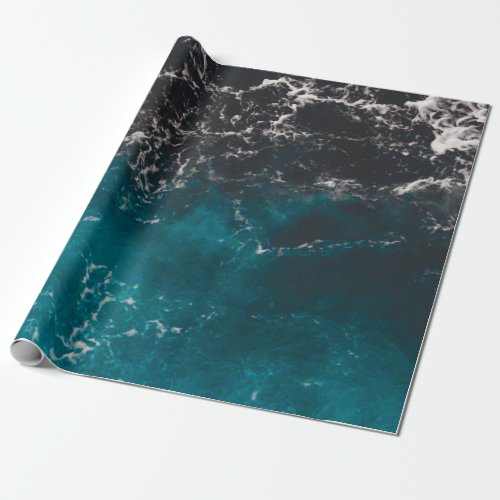 Wavy foamy blue black ombre sea water wrapping paper
