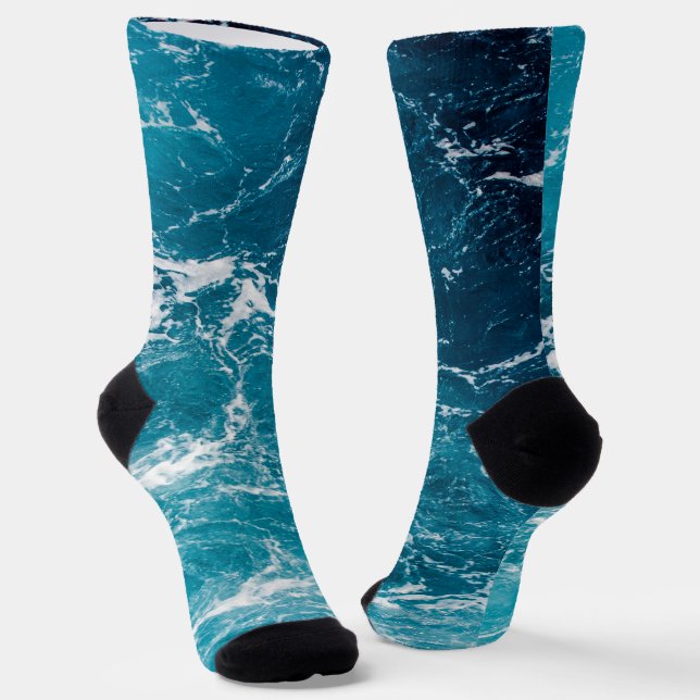 Wavy foamy blue white sea water socks (Angled)