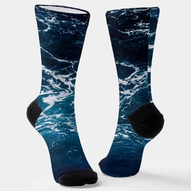 Wavy foamy dark blue sea water socks (Angled)