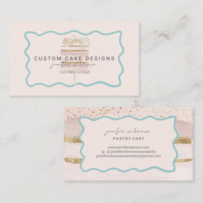 Wavy Frame Floral Bakery Pastry Patisserie Business Card
