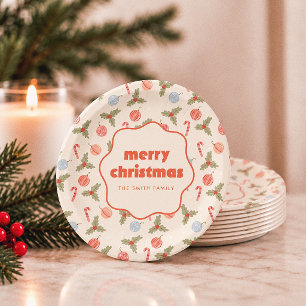 Wavy Frame Merry Christmas Paper Plates