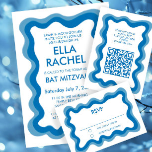 Wavy Frame Modern Chic Custom Bar Bat Mitzvah RSVP Card