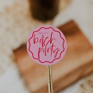 Wavy Frame Red And Pink Bachelorette Favor Classic Round Sticker