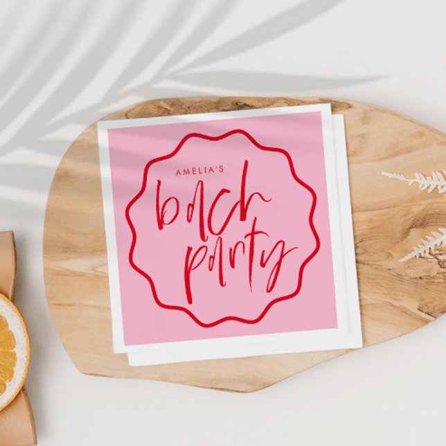 Wavy Frame Red And Pink Bachelorette Favor Napkins (Creator Uploaded)